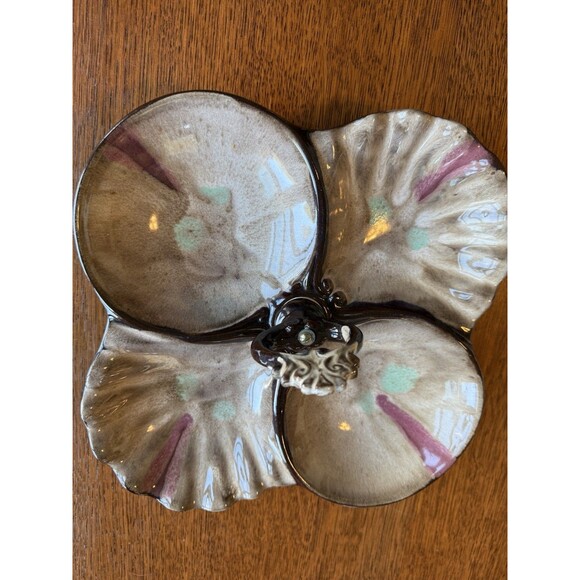 Mid Century Vintage Traditional Japan Drip Glaze Pottery 4 Section Tidbit Tray - Picture 1 of 6